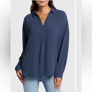 NYDJ NWT Becky long sleeve Georgette blouse with spread collar and v neck